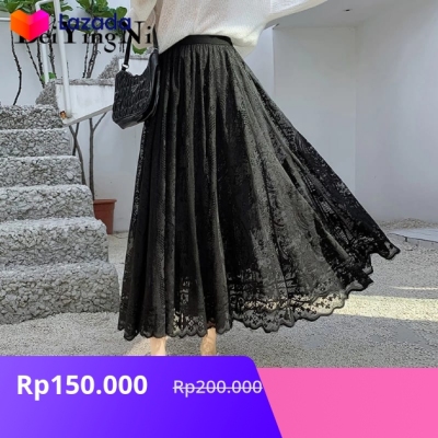 Berlin Skirt Rok Renda Berlapis Brukat 7/9 Pinggang Elastis Ala Korea