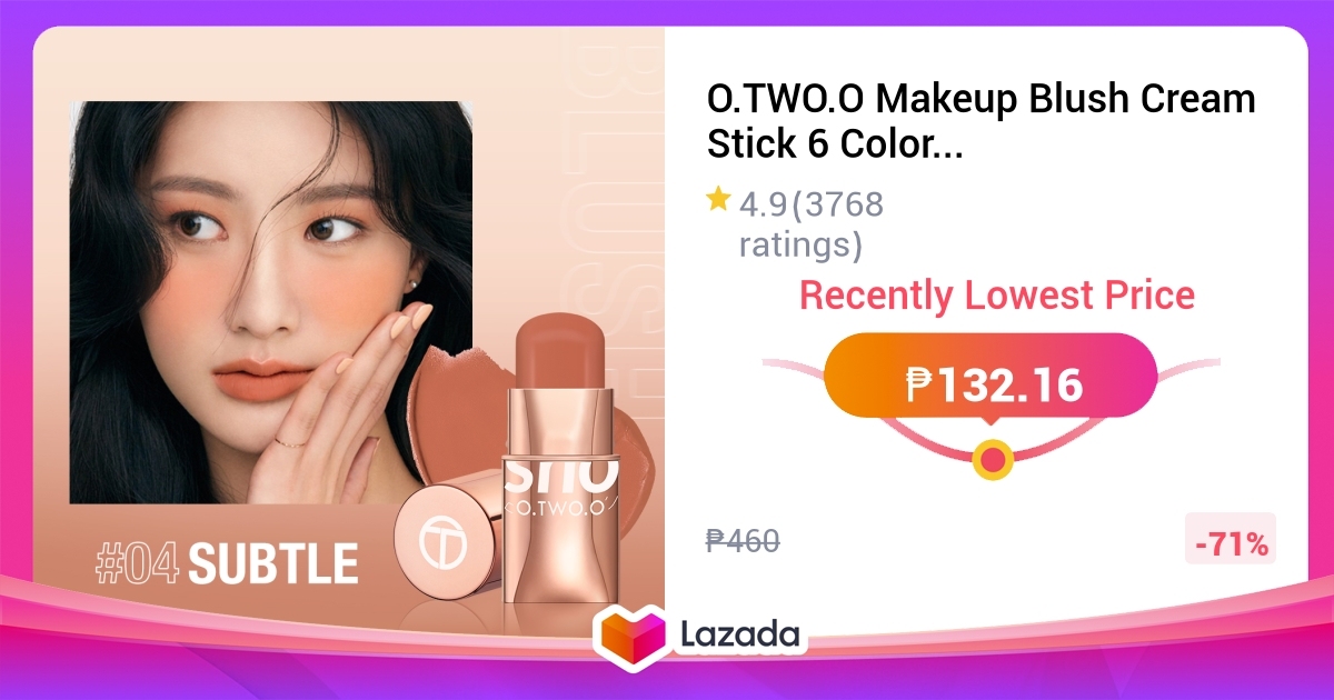 O.TWO.O Makeup Blush Cream Stick 6 Colors Waterproof Longlasting Lip