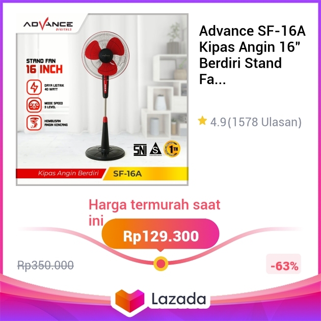 Advance SF 16A Kipas Angin 16 Berdiri Stand Fan Votre Garansi Resmi 1 Tahun