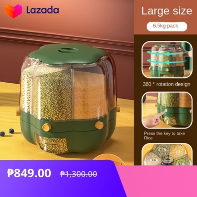 6.5L 360° Rotating Grains Rice Dispenser Storage Plastic Sealed Rice ...