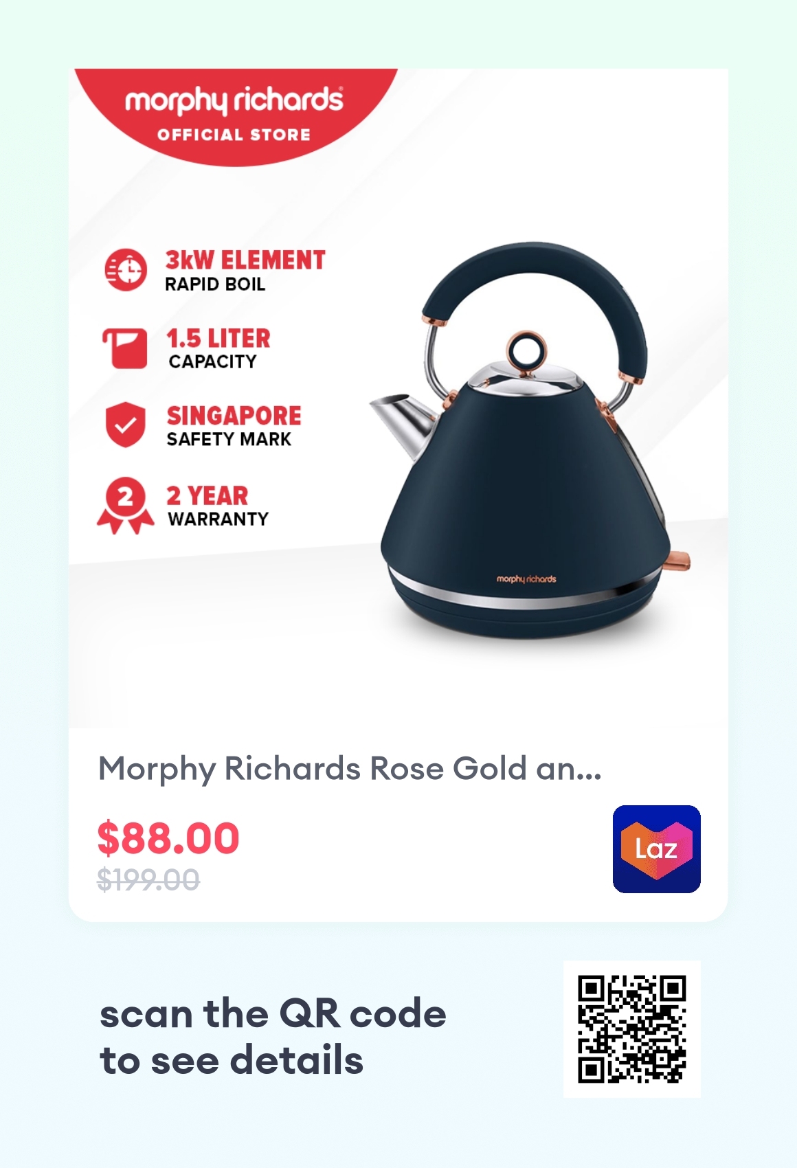 Morphy Richards Rose Gold and Midnight Blue Traditional Kettle and Toaster