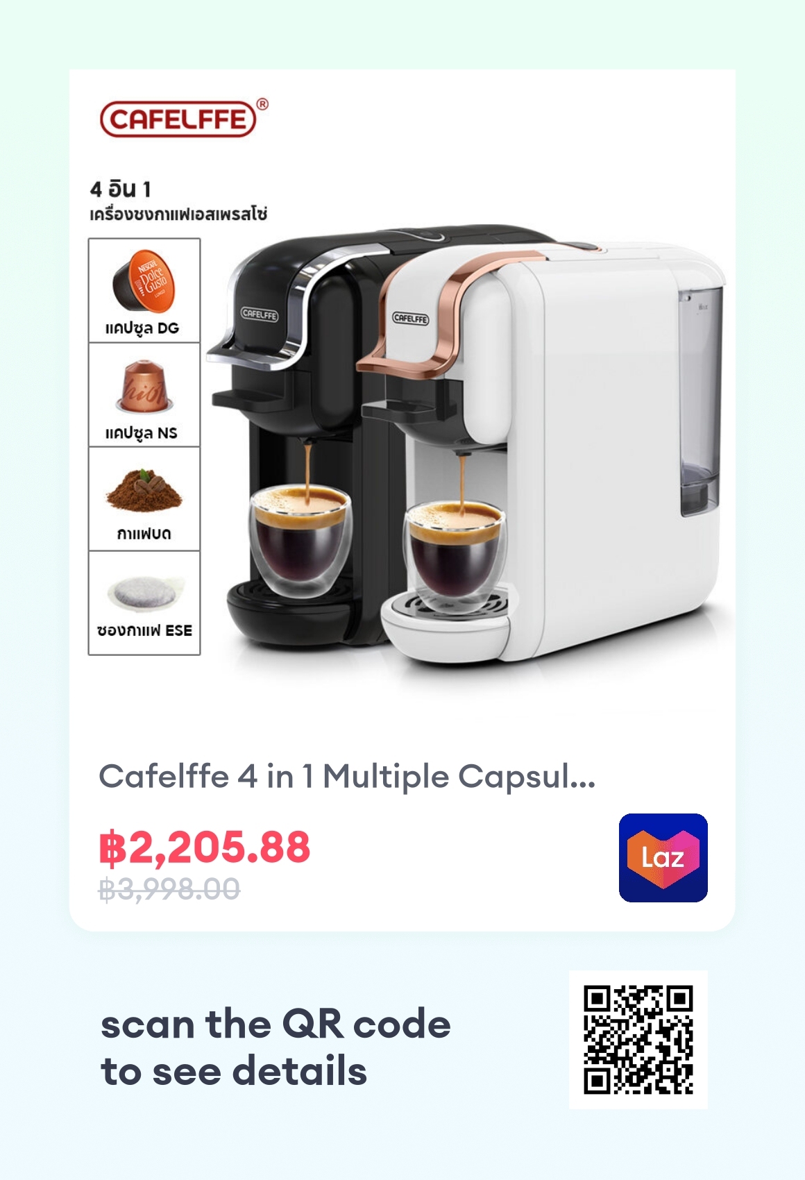 Cafelffe 4 in 1 Multiple Capsule Coffee Machine Espresso Maker Machine ...