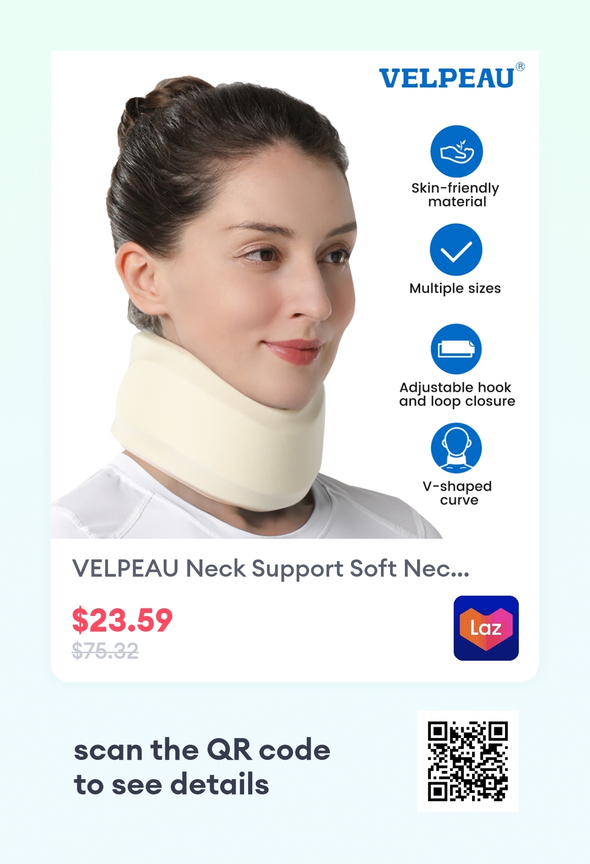 VELPEAU Neck Support Soft Neck Brace Foam Cervical Collar Relieves Pain VELPEAU Neck Support Soft Neck Brace Foam Cervical Collar Relieves Pain