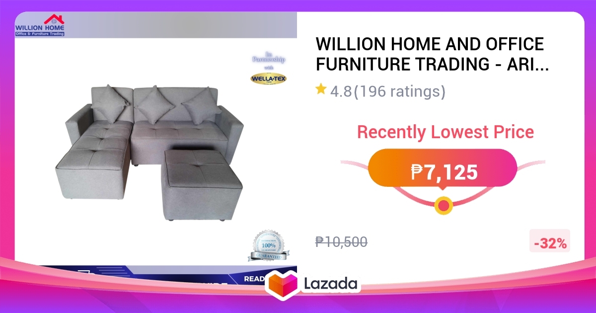 WILLION HOME AND OFFICE FURNITURE TRADING ARIA LTYPE SOFA w/ PILLOWS