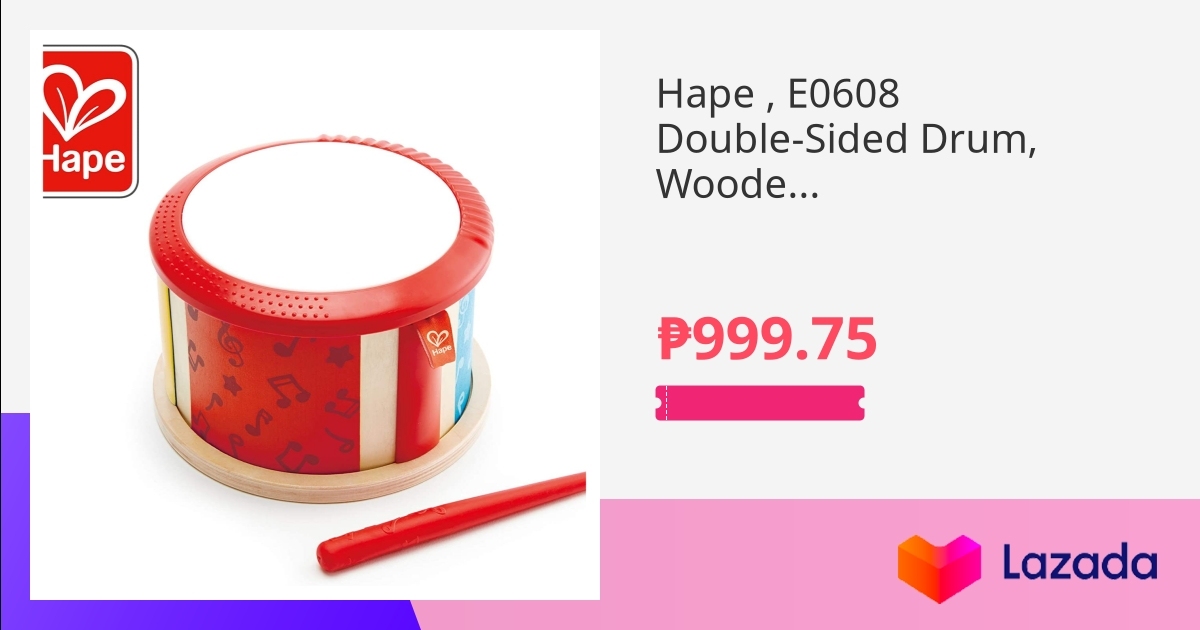 Hape E0608 Double-Sided Drum Wooden Toys Learning& Education Musical Drum Instrument for Toddlers