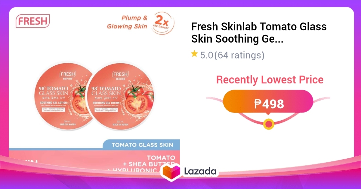 Fresh Skinlab Tomato Glass Skin Soothing Gel Lotion (300ml) x2 - with ...
