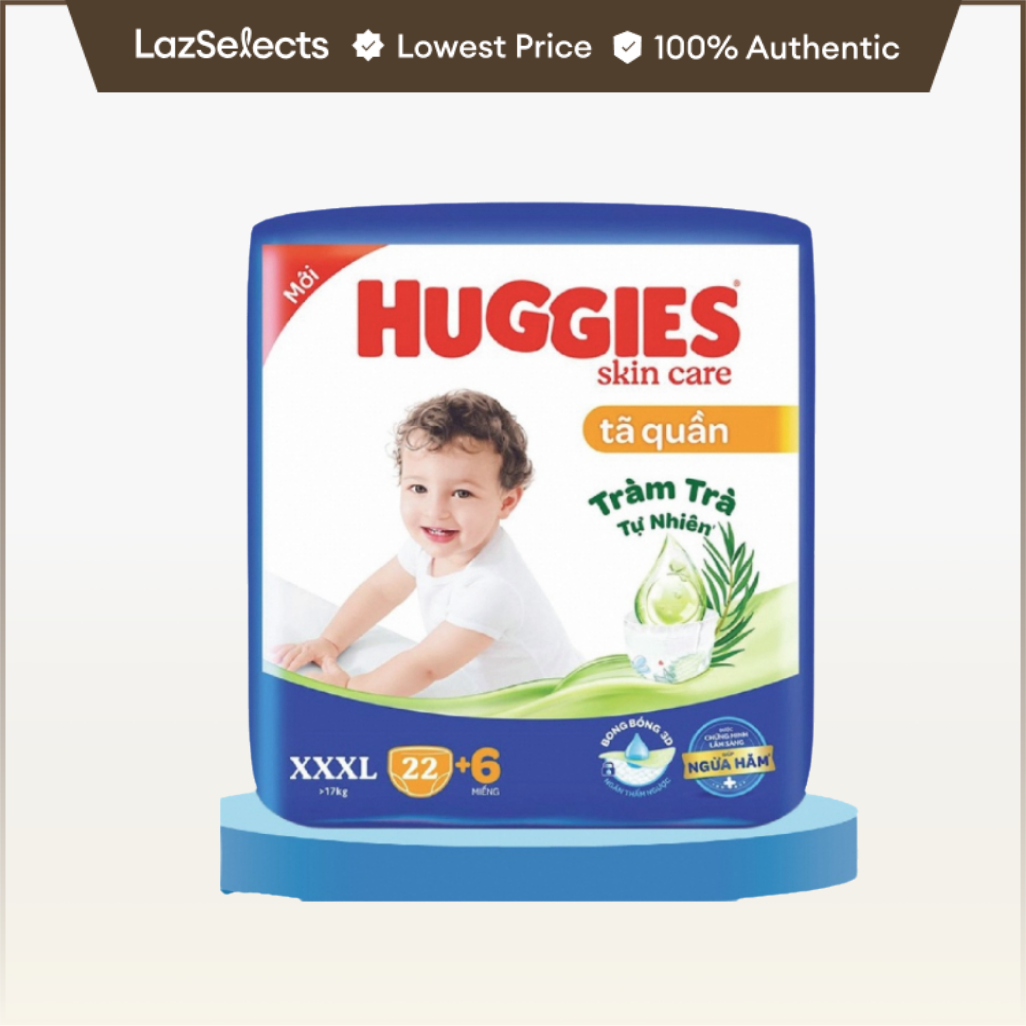 Tã/bỉm quần Huggies Skin Care Jumbo XXXL22+6 miếng với tràm trà dịu da