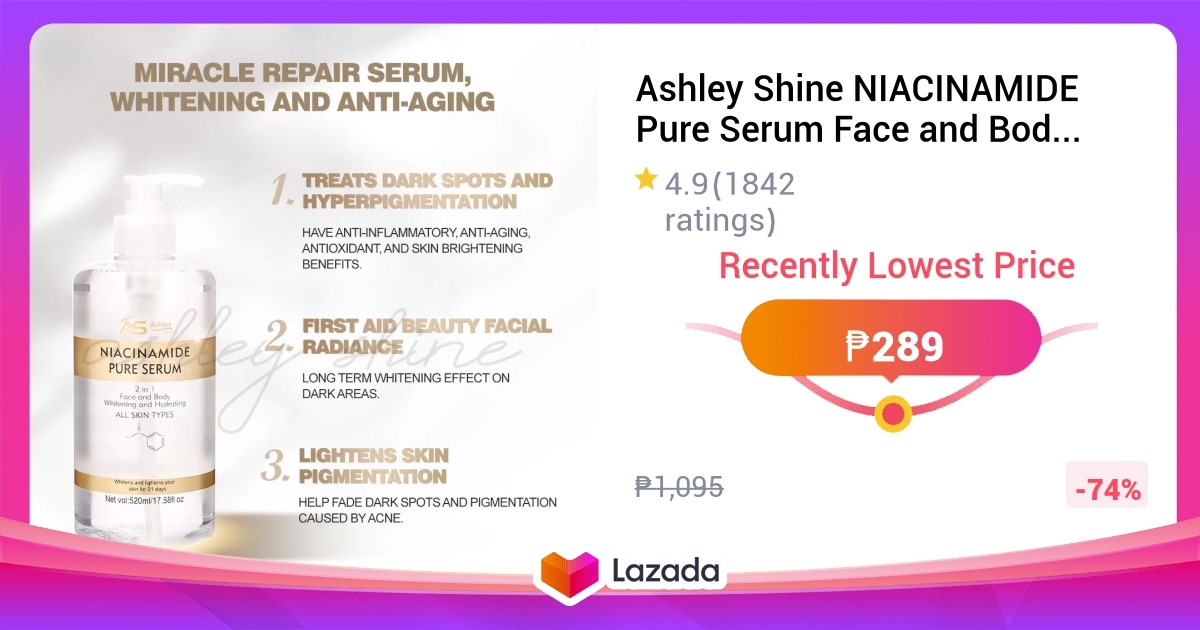 Ashley Shine NIACINAMIDE Pure Serum Face And Body Moisturizes Whitening Skin 520ml AS4024