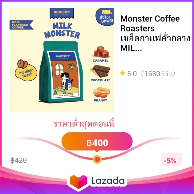 Monster Coffee Roasters เมล็ดกาแฟคั่วกลาง MILK MONSTER