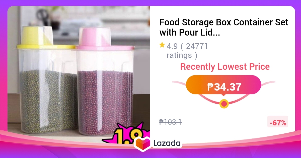Food Storage Box Container Set with Pour Lids Kitchen Storage Bottles ...