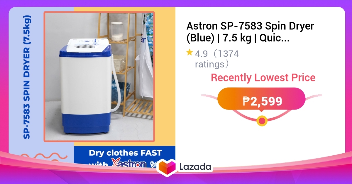 Astron SP-7583 Spin Dryer (Blue) | 7.5 kg | Quick Dry | Rust Proof ...
