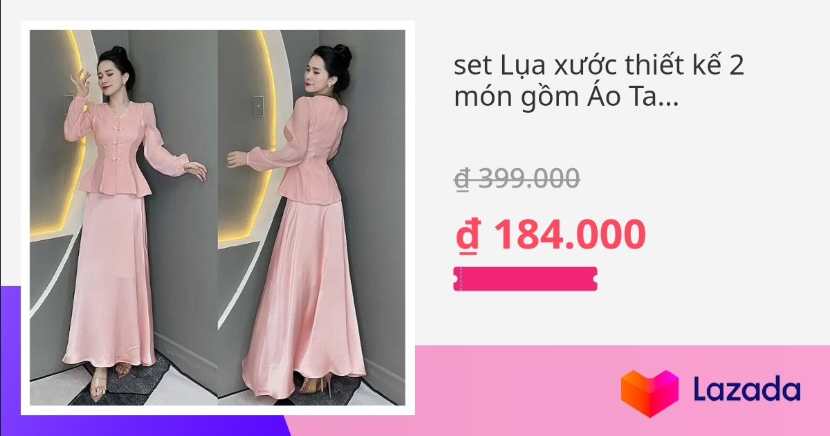 set Lụa xước thiết kế 2 món gồm Áo Tay Dài phong cách Trung Hoa phối ...