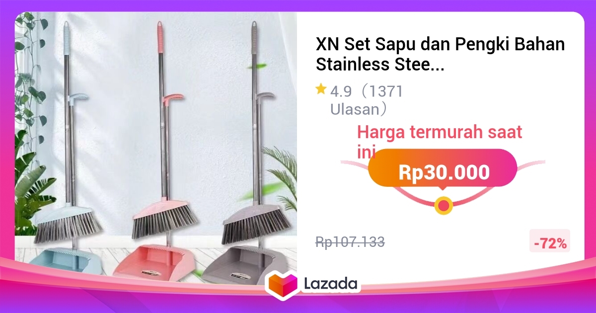 Xn Set Sapu Dan Pengki Bahan Stainless Steel Enteng Sapu Rumah Perlengkapan Rumah Tangga Cod