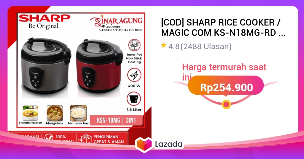 [COD] SHARP RICE COOKER / MAGIC COM KS-N18MG-RD / KSN 18 MG SL / KSN ...