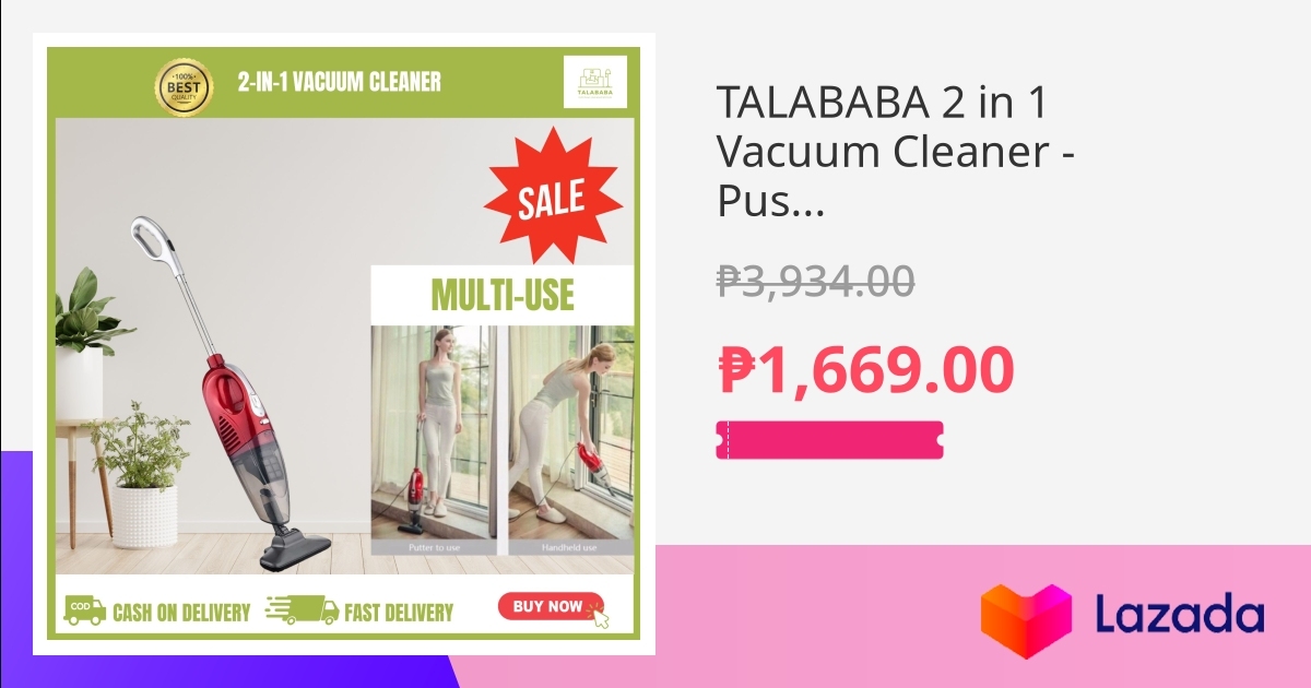 TALABABA 2 in 1 Vacuum Cleaner Push Rod Vacuum Cleaner, HandHeld