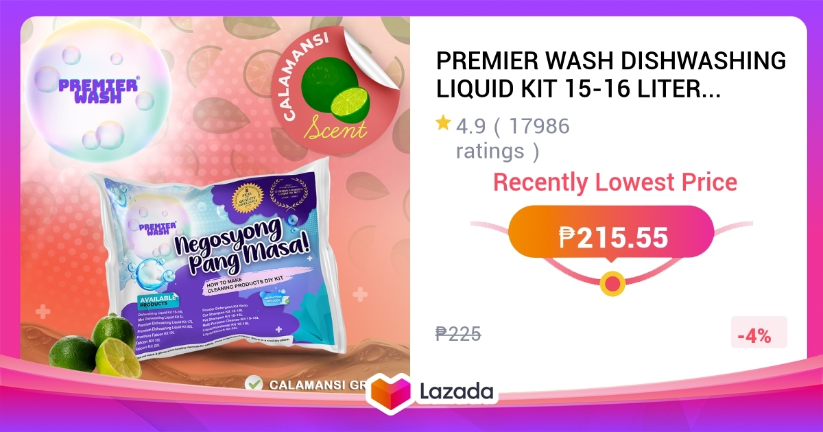 PREMIER WASH DISHWASHING LIQUID KIT 15-16 LITERS YIELD