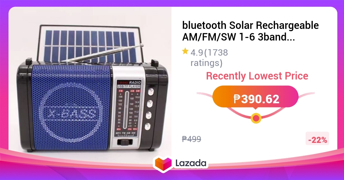 bluetooth Solar Rechargeable AM/FM/SW 1-6 3bands Radio with USB/TF MP3 ...