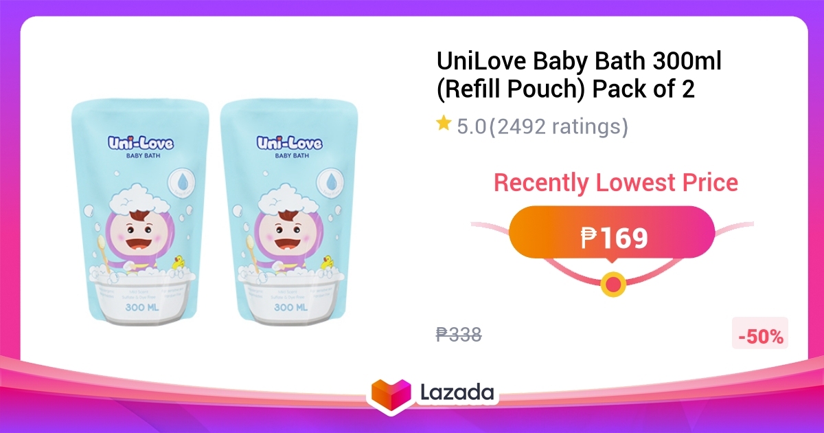 UniLove Baby Bath 300ml (Refill Pouch) Pack of 2