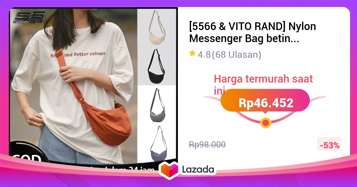 Vito Rand Nylon Messenger Bag Betina Tide Tide Dumpling Bag Light Tas Bahu Kecil