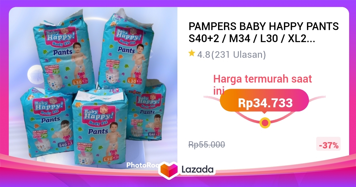 PAMPERS BABY HAPPY PANTS S40+2 / M34 / L30 / XL26 / XXL24 PAMPERS MURAH