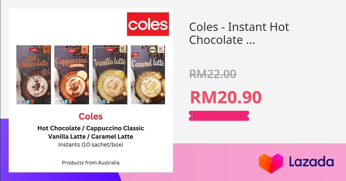 Coles Instant Hot Chocolate / Cappuccino Classic / Vanilla Latte