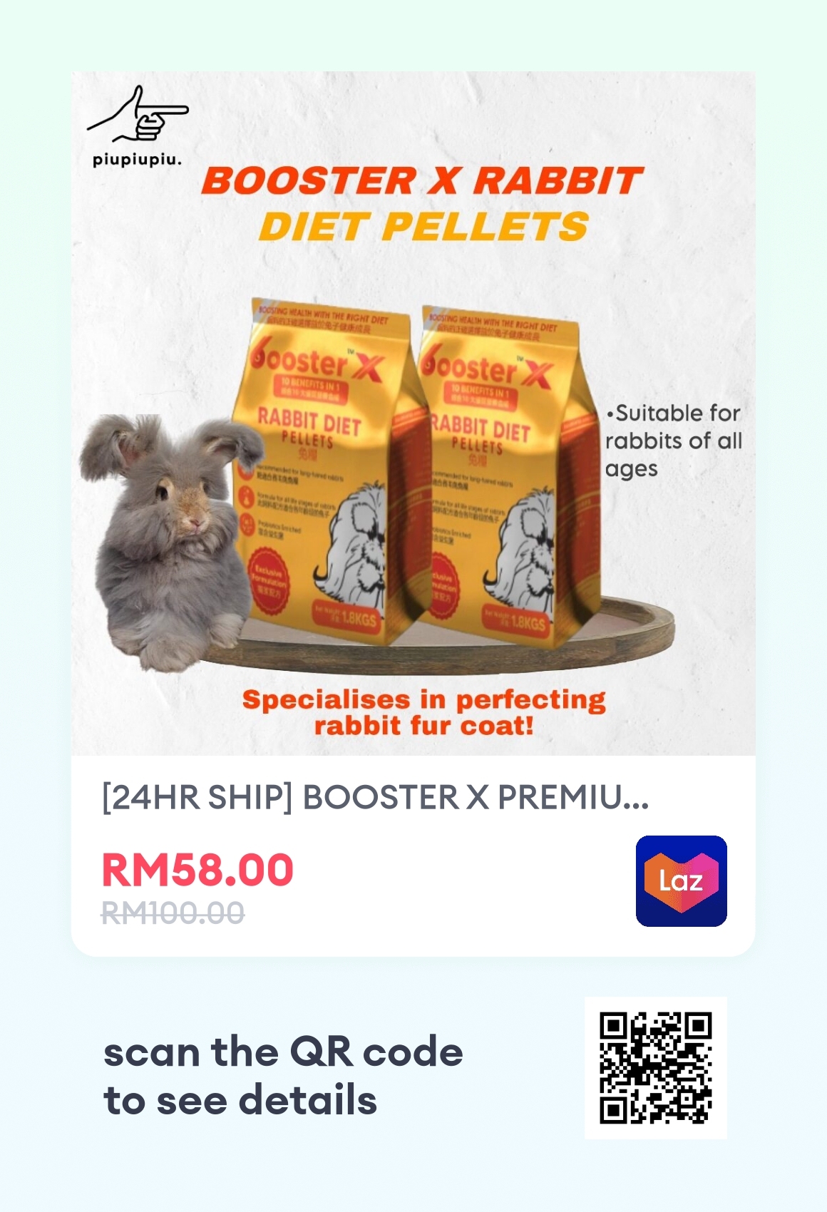[24HR SHIP] BOOSTER X PREMIUM RABBIT FEED 1.8KG Rabbit Food Pellet 兔子饲料 ...