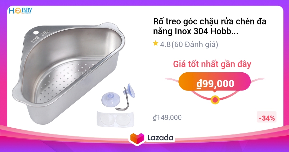 Rổ treo góc chậu rửa chén đa năng Inox 304 Hobby Home Decor KGC1 - kèm ...