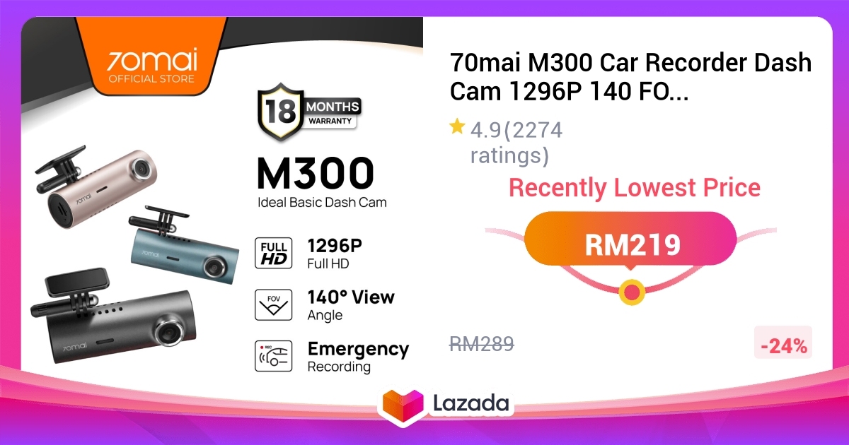 70mai M300 Cámara de Salpicadero Inteligente, WiFi Integrada para Coche 1296P QHD, FOV Gran