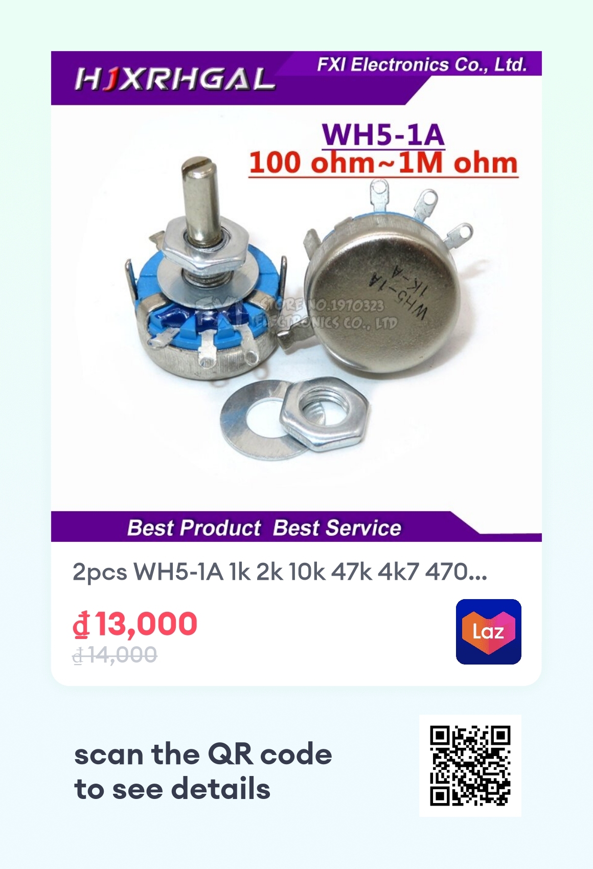 2pcs WH5-1A 1k 2k 10k 47k 4k7 470r 100k 470k 220k 1k5 22k 1m ohm 3 ...