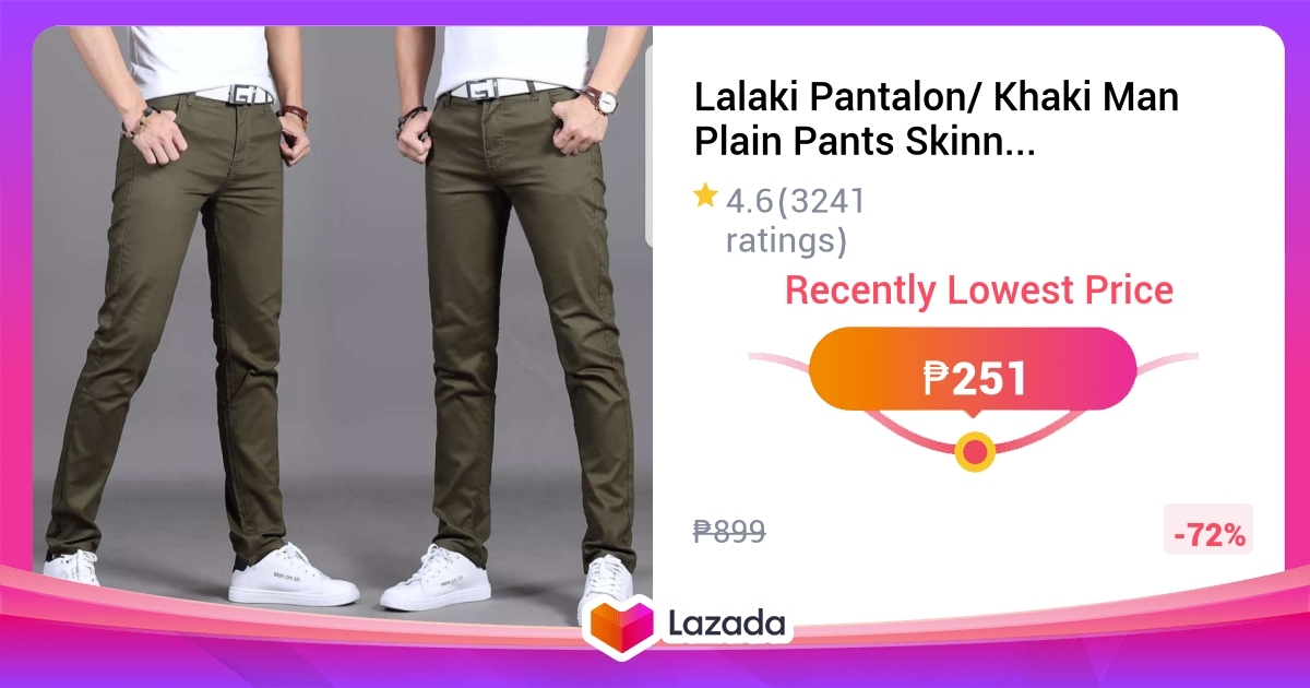 Lalaki Pantalon/ Khaki Man Plain Pants Skinny Stretchable