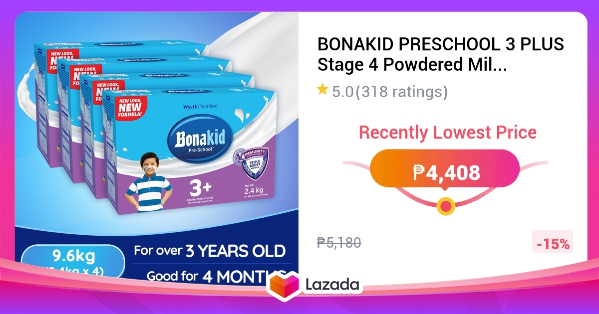 BONAKID PRESCHOOL 3 PLUS Stage 4 Powdered Milk Drink for Children 3 to ...