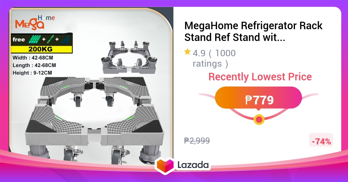 Ref Trolley MegaHome Refrigerator Rack Stand Ref Stand with Wheel Washing Machine ...