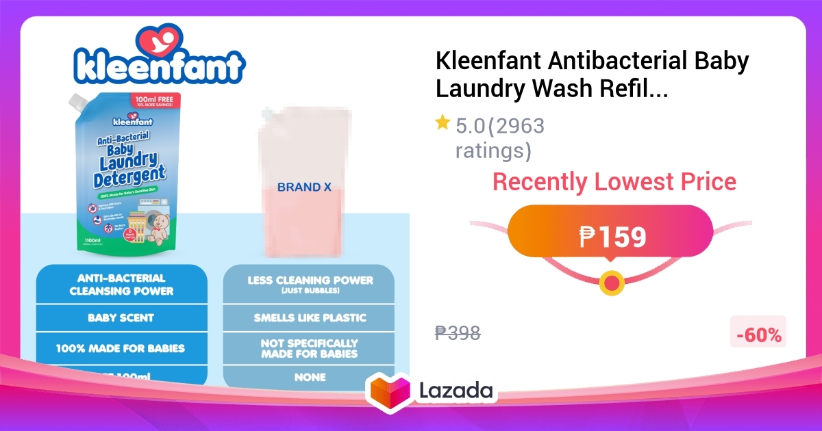 Kleenfant Antibacterial Baby Laundry Wash Refill Pack of 2 (1100 ml