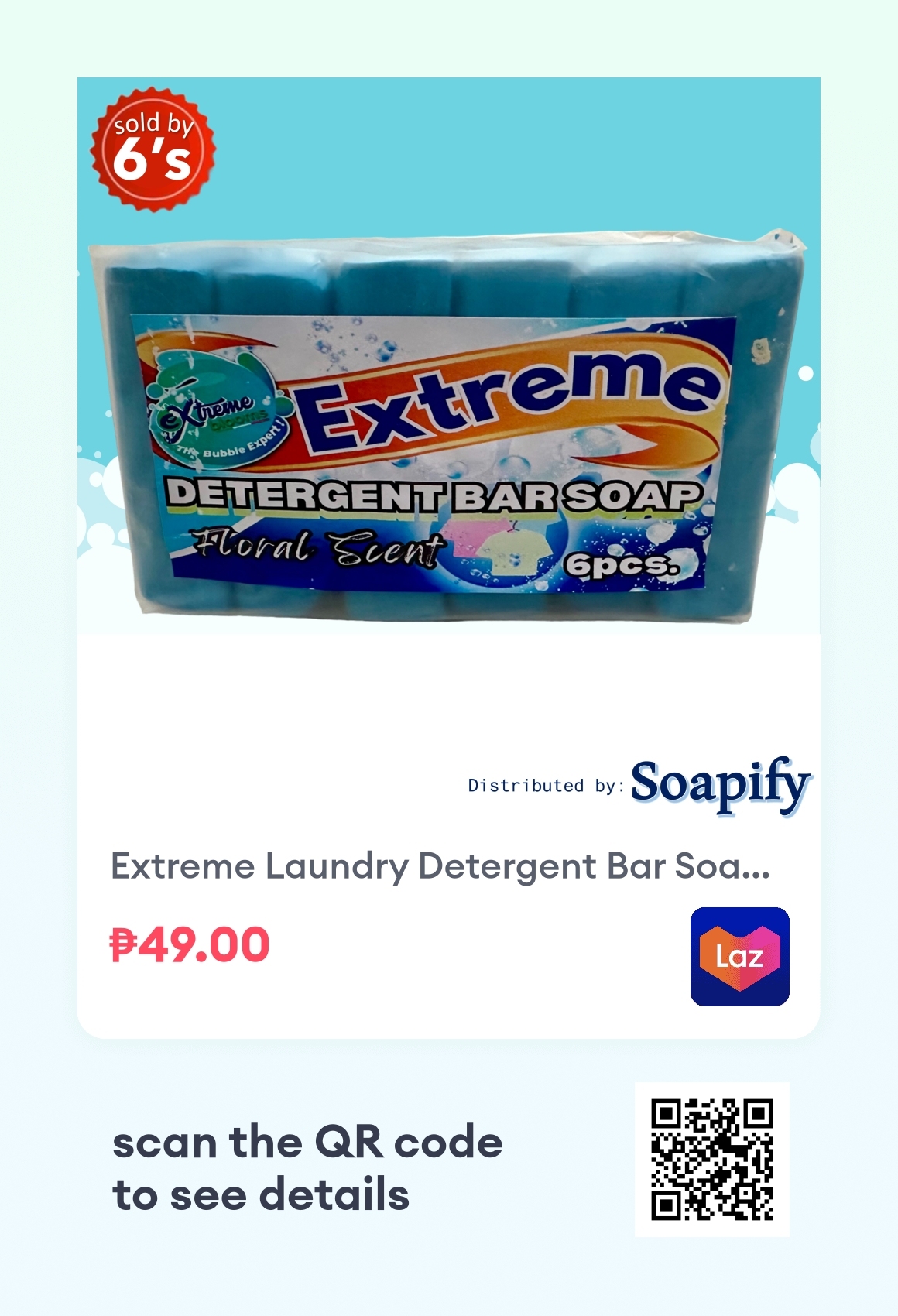 Extreme Laundry Detergent Bar Soap Floral Scent 6pcs JUMBO