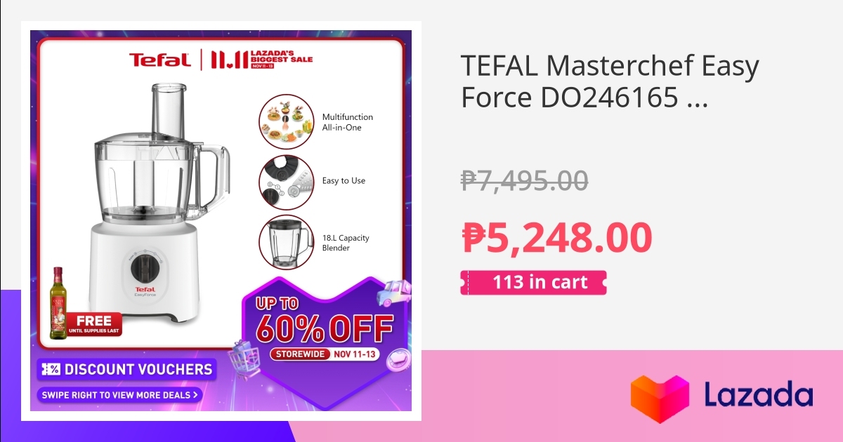 113 in cart | TEFAL MASTERCHEF EASYFORCE DO246165 - 2 in 1 Food Processor 1.8L Capacity Blender + - 25 Different Cooking Function