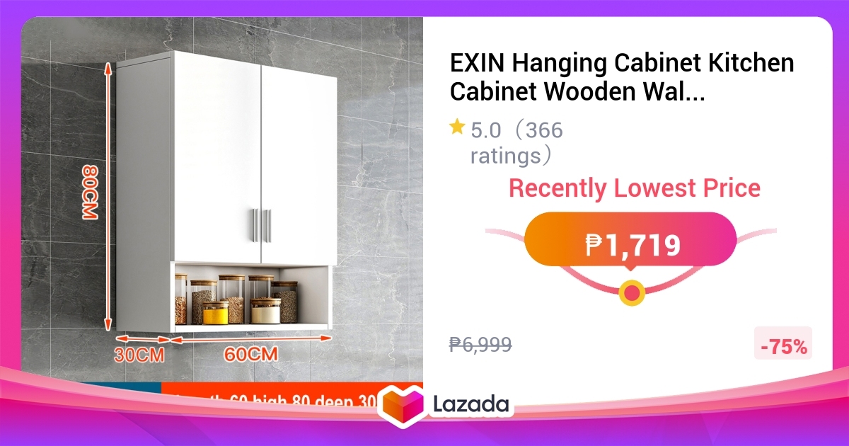 EXIN Hanging Cabinet Kitchen Cabinet Wooden Wall Cabinet Cupboard for ...