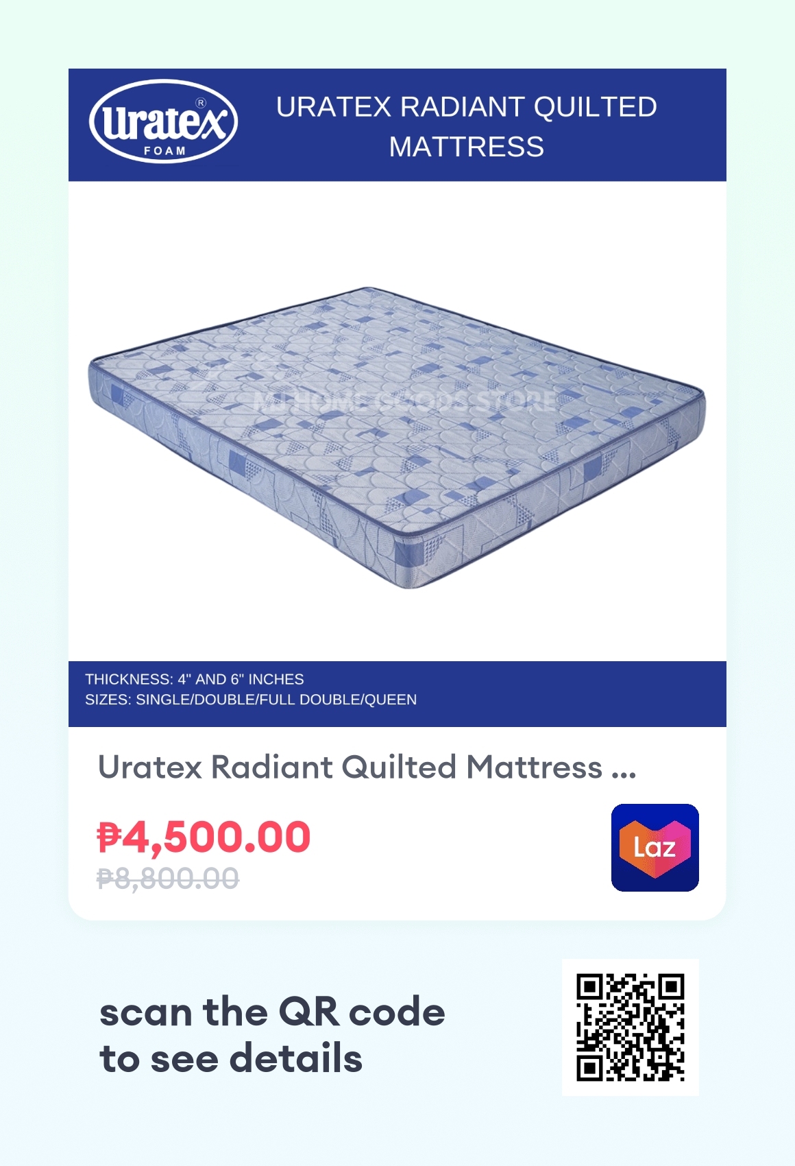 Uratex Radiant Quilted Mattress 4 INCHES THIOK Original Uratex with 5