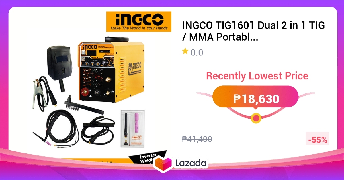INGCO TIG1601 Dual 2 in 1 TIG / MMA Portable Inverter Welding Machine IPT