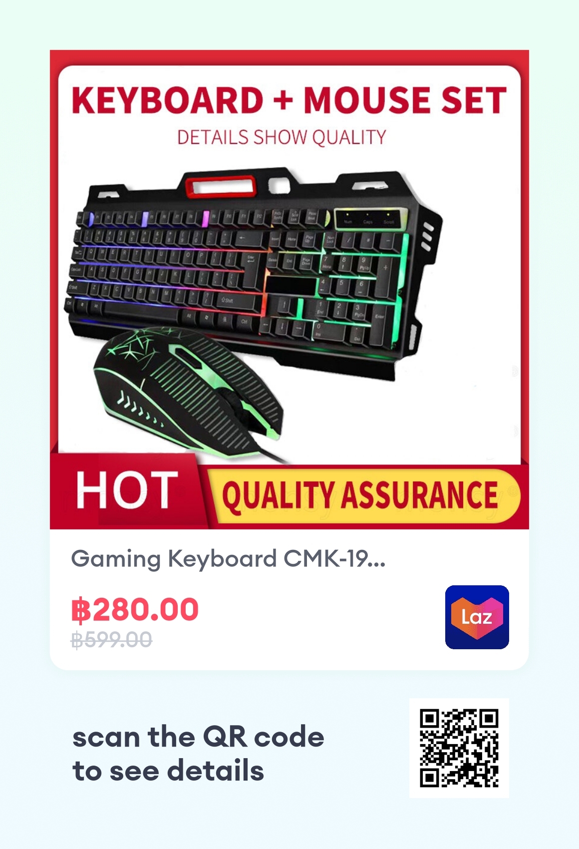 Gaming Keyboard CMK198 คีบอร์ดเกมมิ่ง ไฟรุ้ง Keyboard Mouse Rainbow
