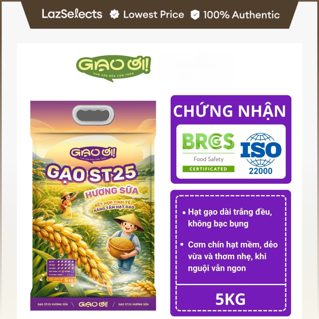 Gạo ST25+ Lúa Mới Vua Gạo Túi 5kg - Chính Hãng Gạo Thơm Ngon Dẻo Nhiều ST25 Lúa Tôm
