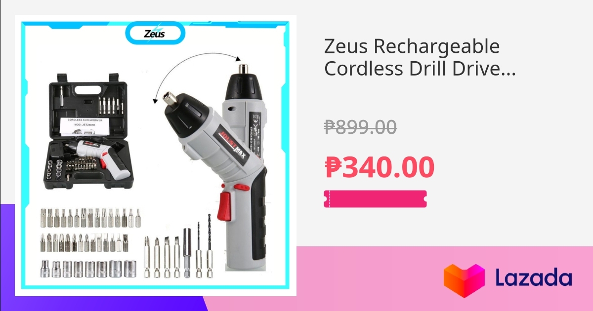 Zeus Rechargeable Cordless Drill Driver Kit with LED Light 47PCS Tool Set