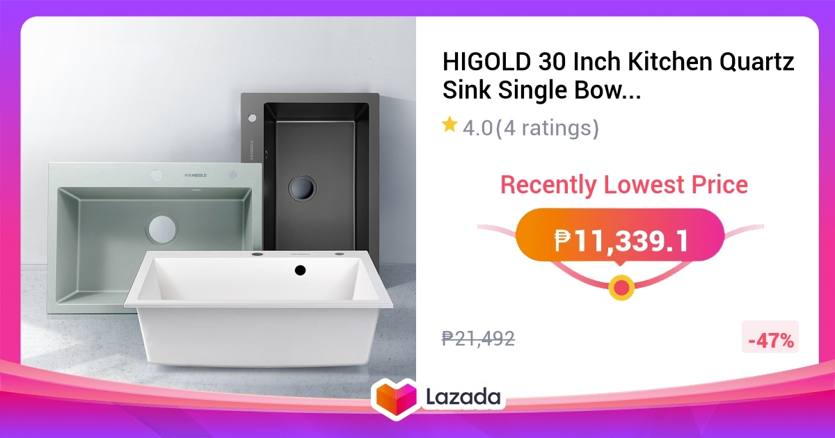 HIGOLD 30 Inch Kitchen Quartz Sink Single Bowl Topmount & Undermount