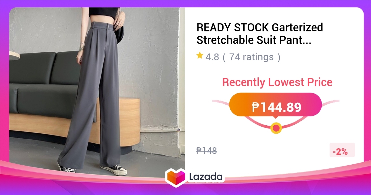 READY STOCK Garterized Stretchable Suit Pants wide leg High Waist Pants ...