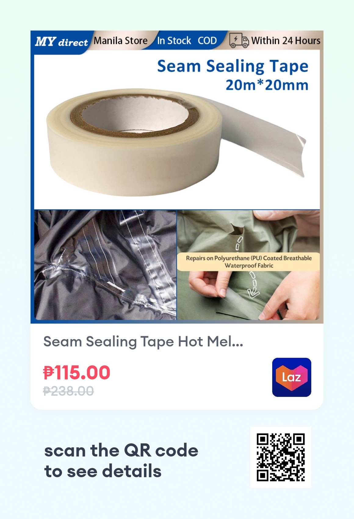 Seam Sealing Tape Hot Melt Waterproof PU Coated Fabric Tape Repair
