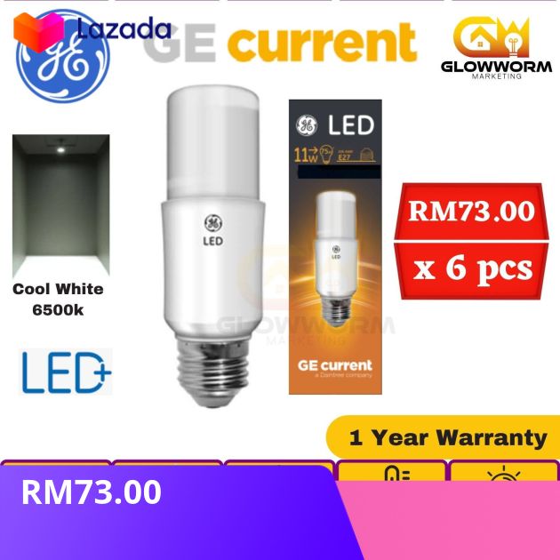 GE Lighting LED Stick Bulb (11w 3000k/4000k/6500k) x 6pcs