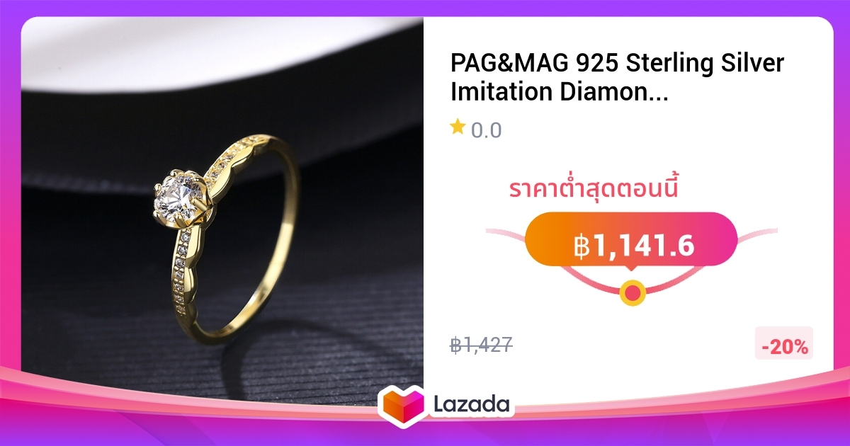 PAG&MAG 925 Sterling Silver Imitation Diamond Rings 14k Gold Color