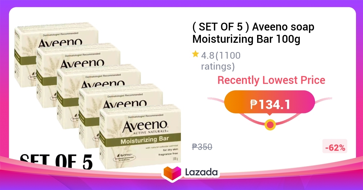 Set Of 5 Aveeno Soap Moisturizing Bar 100g