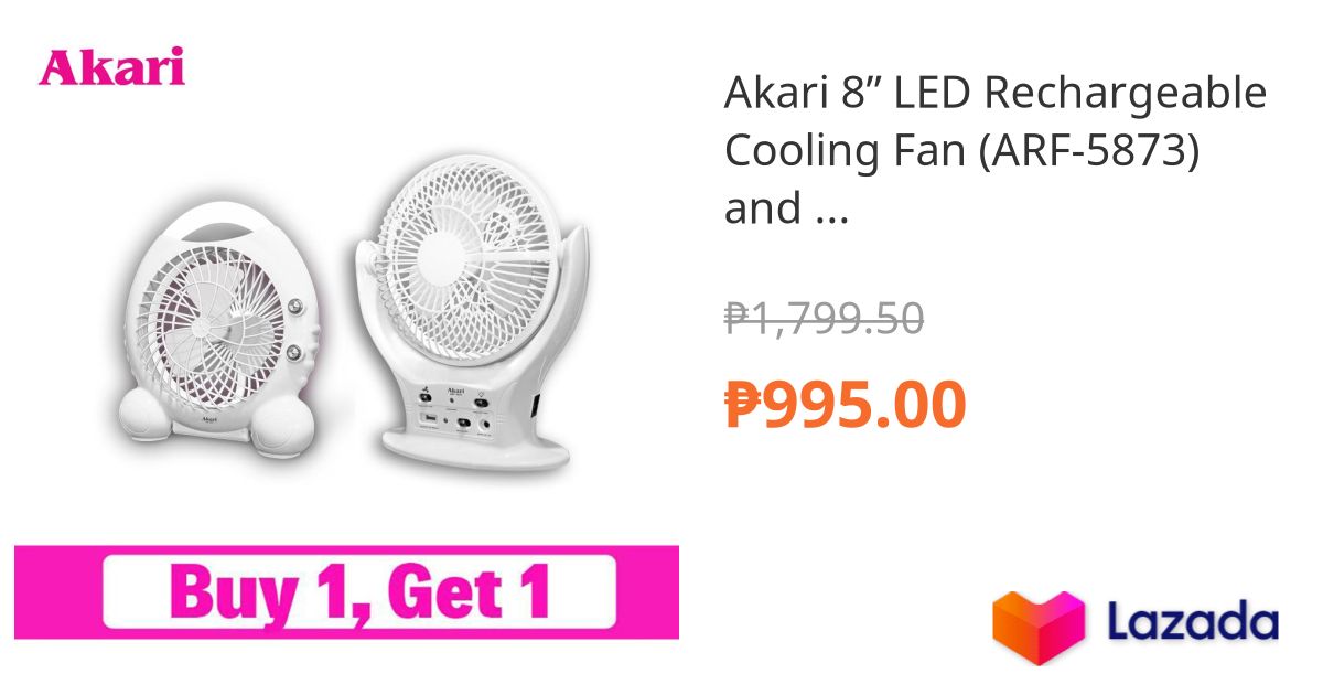 Akari 8” LED Rechargeable Cooling Fan (ARF5873) and 5 LED Rechargeable