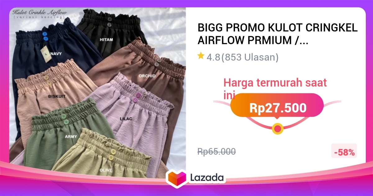 Bigg Promo Kulot Cringkel Airflow Prmium Celana Kulot Bahan Cringkel