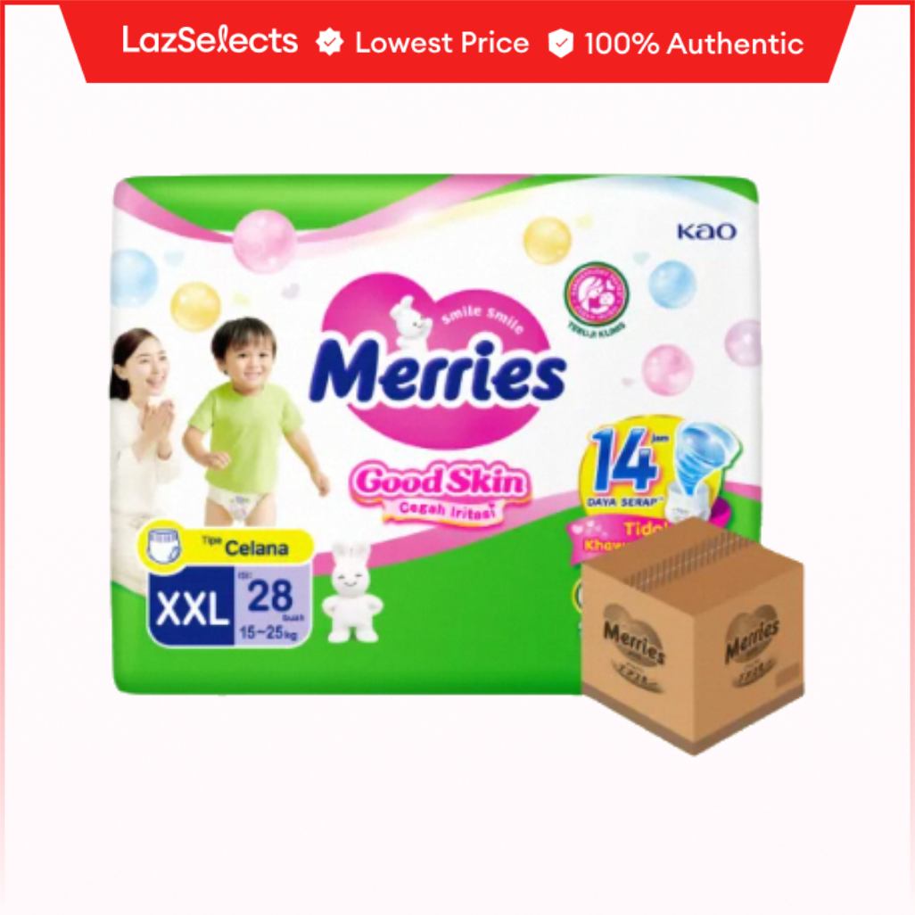 Merries Good Skin Pants Popok Perlangkapan Bayi XXL (15-25kg) Isi 28 x 4 - isi 112 (Carton) Kurangi Risiko Alergi Pada Kulit Bayi Harga 278,800 rupiah*Gratis Ongkir